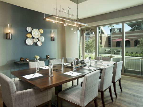Dining room table with a view of Kyle Field