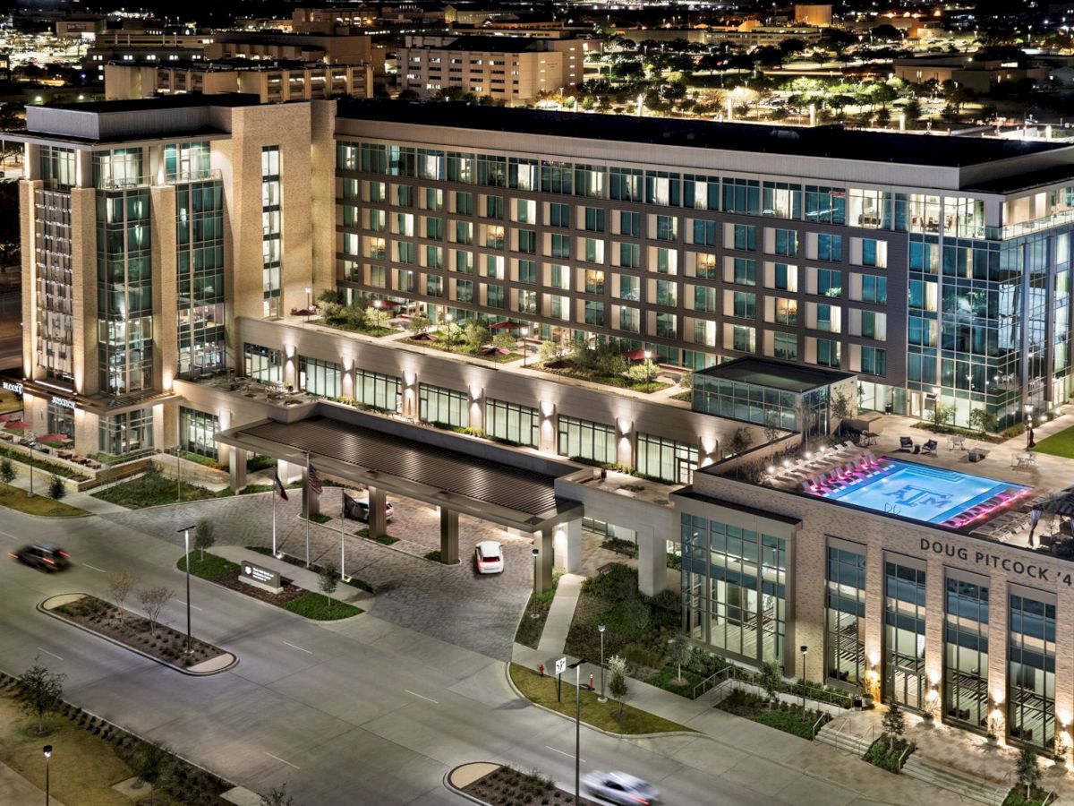 Texas A&M Hotel and Conference Center at night time