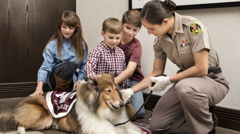 Kids petting Reveille