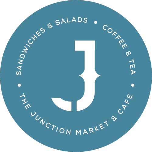 Logo of The Junction Market & Cafe with text: "Sandwiches & Salads &bull; Coffee & Tea" surrounding a stylized "J" on a blue circle.